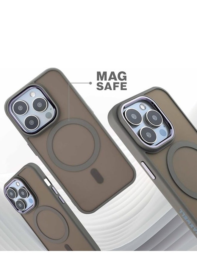 Maxwell Silky Touch Compatible with MagSafe Case for iPhone 15 Pro - Full Protection, Metallic Camera Lens Guard, Matte Smooth Finish, Compatible with MagSafe (Gray)