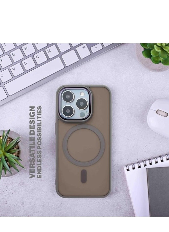 Maxwell Silky Touch Compatible with MagSafe Case for iPhone 15 Pro - Full Protection, Metallic Camera Lens Guard, Matte Smooth Finish, Compatible with MagSafe (Gray)