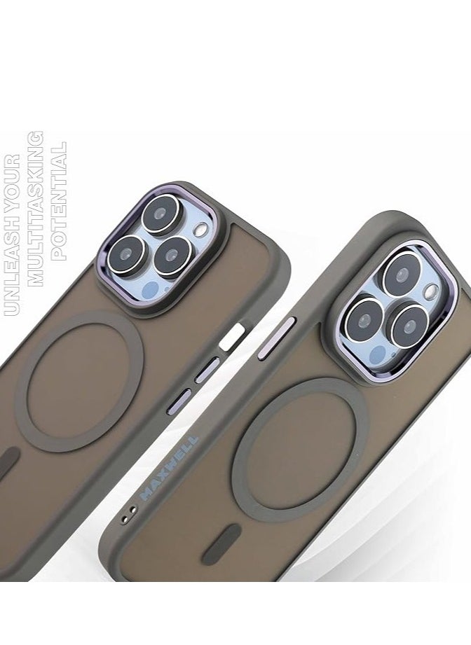 Maxwell Silky Touch Compatible with MagSafe Case for iPhone 15 Pro - Full Protection, Metallic Camera Lens Guard, Matte Smooth Finish, Compatible with MagSafe (Gray)