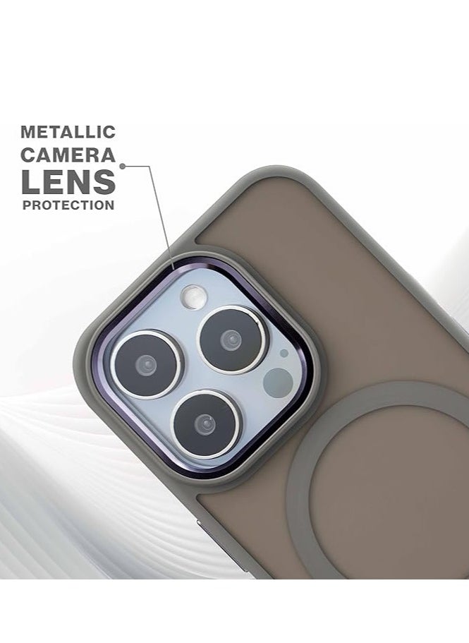 Maxwell Silky Touch Compatible with MagSafe Case for iPhone 15 Pro - Full Protection, Metallic Camera Lens Guard, Matte Smooth Finish, Compatible with MagSafe (Gray)