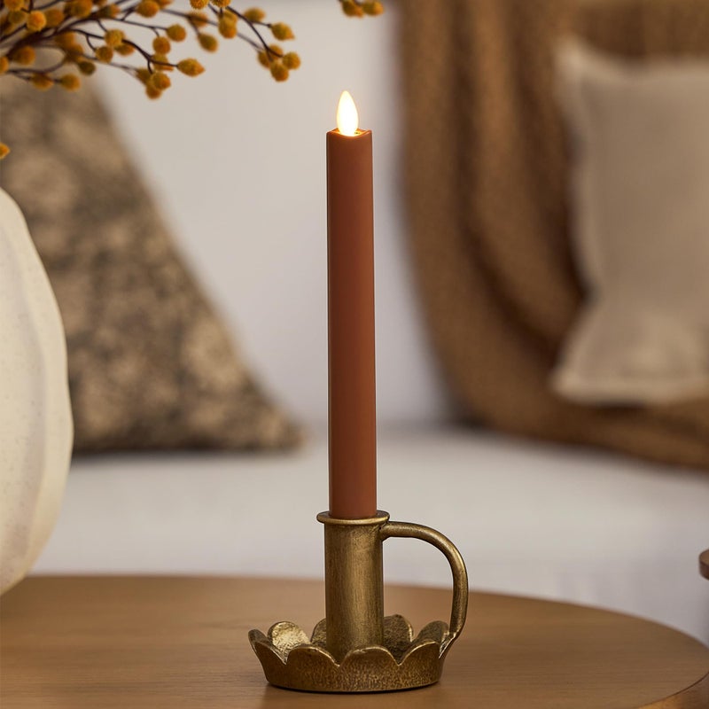 Luminara Flameless Candle Taper (1" x 9.5") Melted Top Real Wax Unscented Remote Ready Timer (Caramel CafÃ©) - Image 1