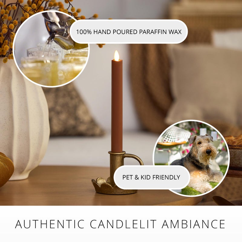 Luminara Flameless Candle Taper (1" x 9.5") Melted Top Real Wax Unscented Remote Ready Timer (Caramel CafÃ©) - Image 2