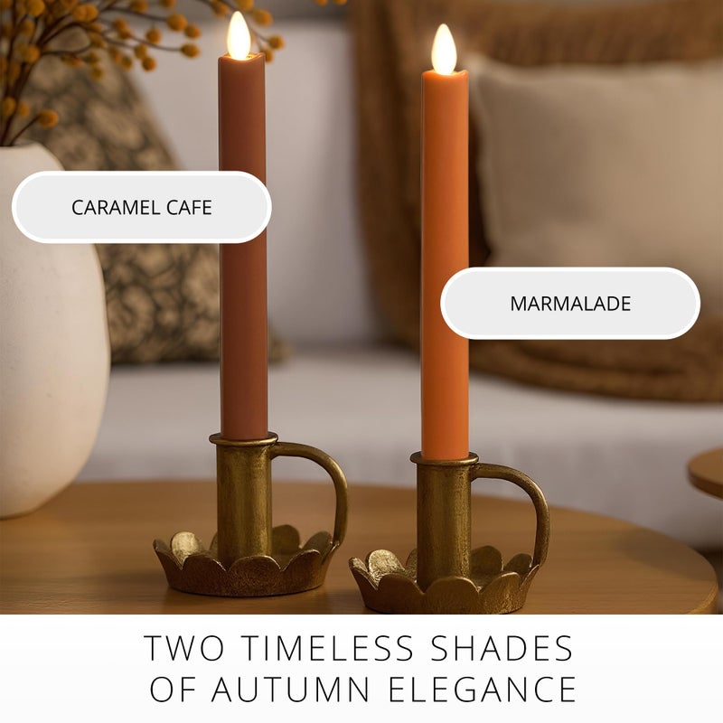 Luminara Flameless Candle Taper (1" x 9.5") Melted Top Real Wax Unscented Remote Ready Timer (Caramel CafÃ©) - Image 5