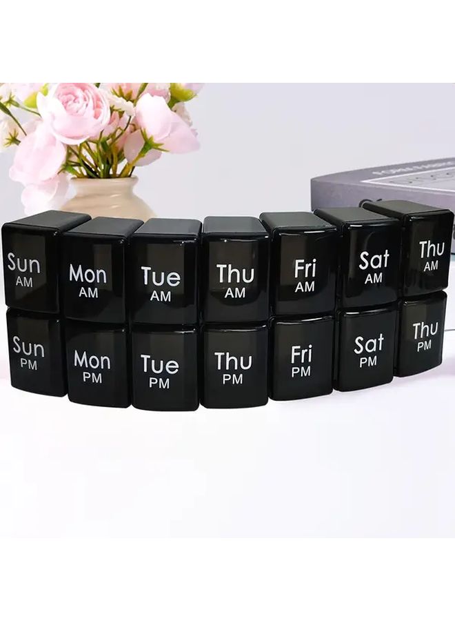 Weekly Pill Organizer 14 Day 7 Day Split AM PM Portable Black Plastic Storage Box - Image 4