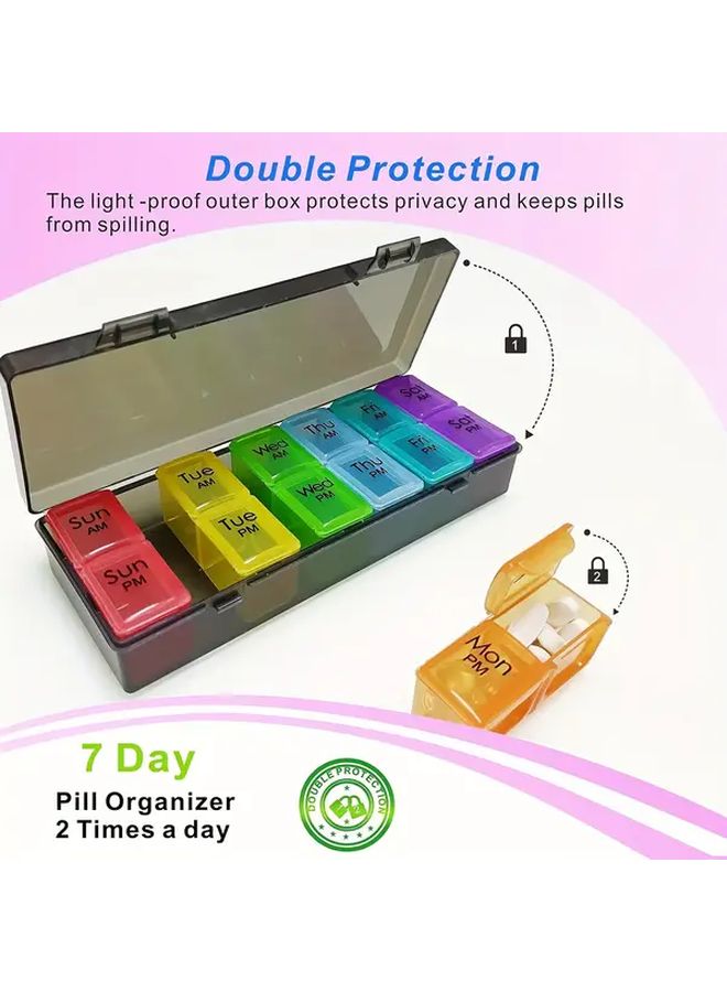 Weekly Pill Organizer 14 Day 7 Day Split AM PM Portable Black Plastic Storage Box - Image 5