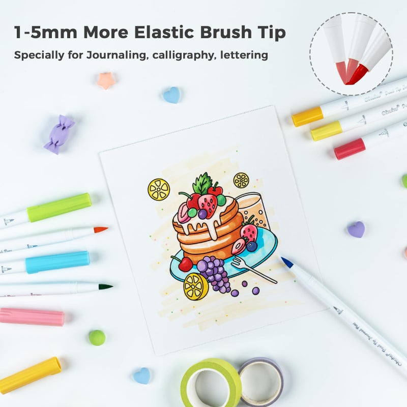 Ohuhu Markers for Adults Coloring Books No Bleeding 80 Colors Pens for Journaling Water-Based Coloring Markers Dual Tips Extra Fine & Brush Art Markers for Calligraphy Lettering Card-making - Image 4