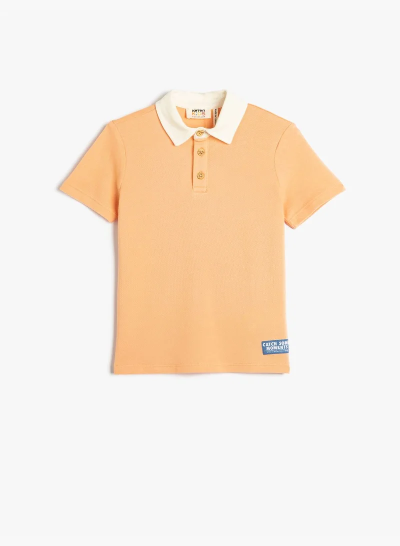 KOTON Polo T-Shirt Short Sleeve Button Detail Cotton