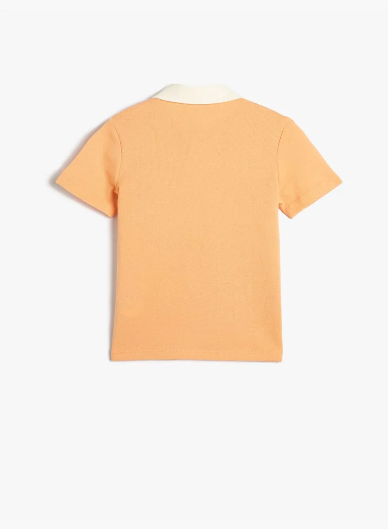 KOTON Polo T-Shirt Short Sleeve Button Detail Cotton