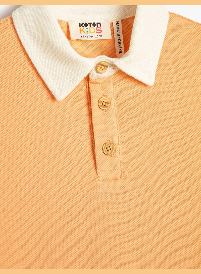KOTON Polo T-Shirt Short Sleeve Button Detail Cotton