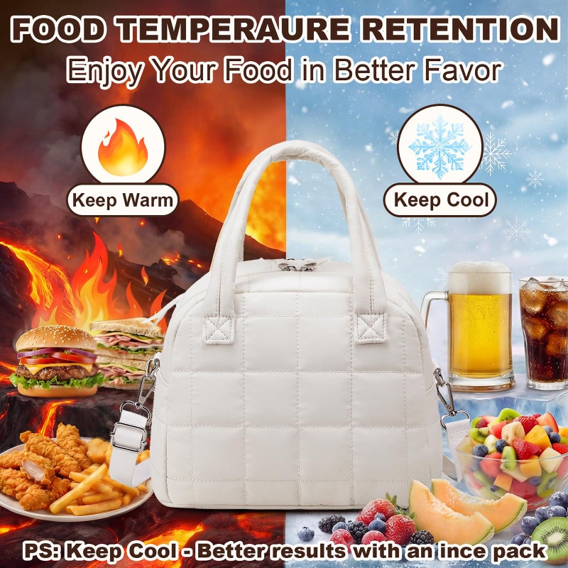 LEDAOU Lunch Box for Women Lunch bag Quilted Puffer Lunch Box with Adjustable Strap Insulated Reusable LunchBox for Work School Picnic Travel - Image 3