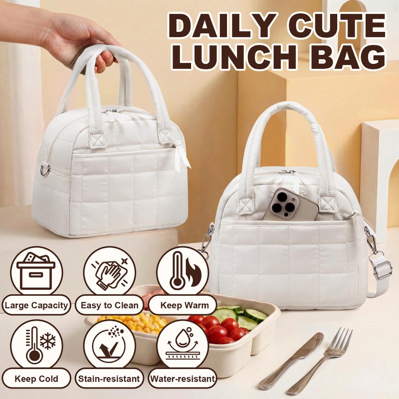 LEDAOU Lunch Box for Women Lunch bag Quilted Puffer Lunch Box with Adjustable Strap Insulated Reusable LunchBox for Work School Picnic Travel - Image 4