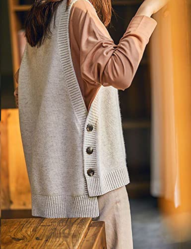 HangNiFang Women's Round Neck Sleeveless Pullover Ribbed Knit Sweater Vest Top (0199-BeigeX1-M) - Image 4