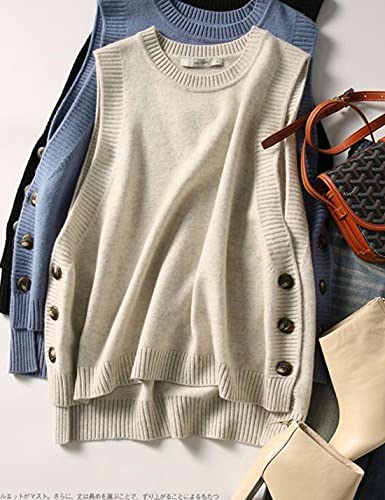 HangNiFang Women's Round Neck Sleeveless Pullover Ribbed Knit Sweater Vest Top (0199-BeigeX1-M) - Image 5