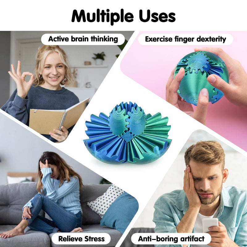 Minleway Gear Ball 3D Printed Cube Fidget Toy,Gear Sphere Fidget Toys,Sensory Toys for Stress and Anxiety Relief, Desk Toy Fidget Spinners,Stocking Stuffers for Adults & Kids Gift(Blue Green, 3.1 Inch) - Image 3