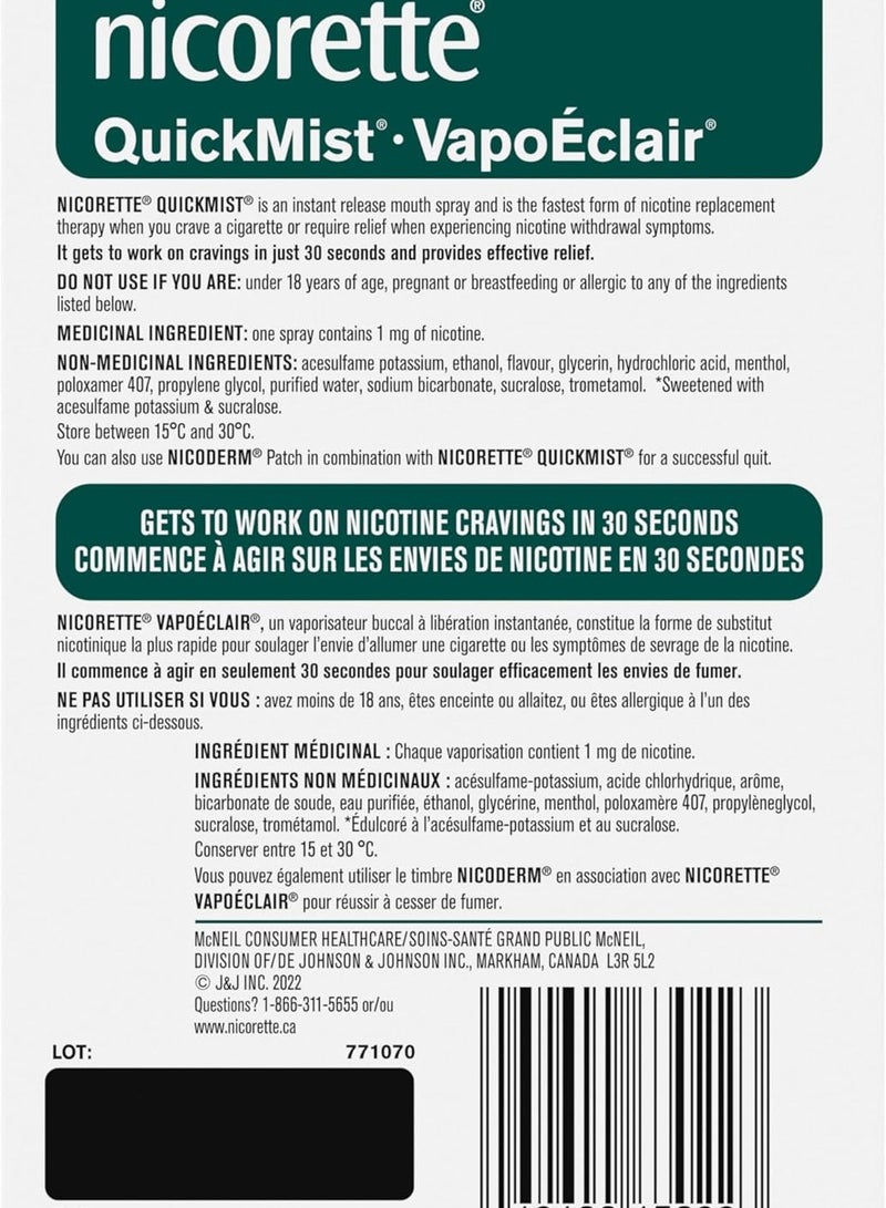 Nicorette Nicotine QuickMist Mouth Spray Mild Spearmint, 1mg, 150 sprays - Image 5