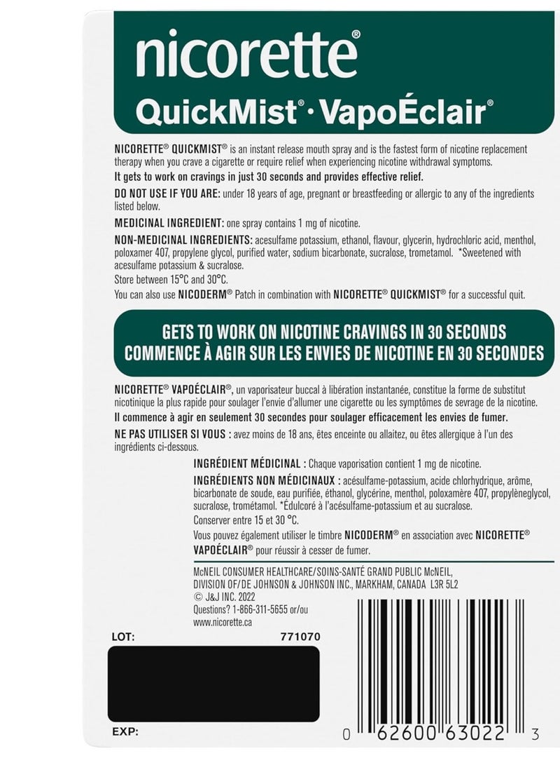Nicorette Nicotine QuickMist Mouth Spray Mild Spearmint, 1mg, 150 sprays - Image 3