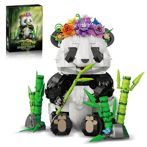 ZONECYTD Panda Building Set with Flowers Bamboo for Adults Compatible with Lego Wild Animals Movable Arms and Head Collectible Model Home Decor Gift for Teens Boy Girl - Image 1