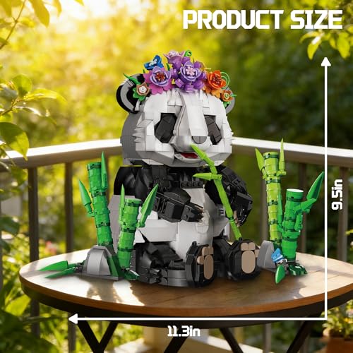 ZONECYTD Panda Building Set with Flowers Bamboo for Adults Compatible with Lego Wild Animals Movable Arms and Head Collectible Model Home Decor Gift for Teens Boy Girl - Image 5