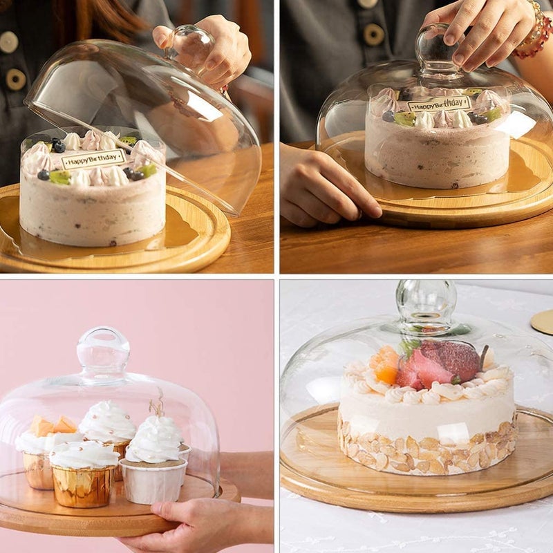Fancy Palace Wooden Cake Stand with Acrylic Dome - Round Dessert & Cupcake Display Stand with Lid - Serving Cake Plate & Pastry Holder for Parties, Weddings & Home (Pack of 1) - Image 2