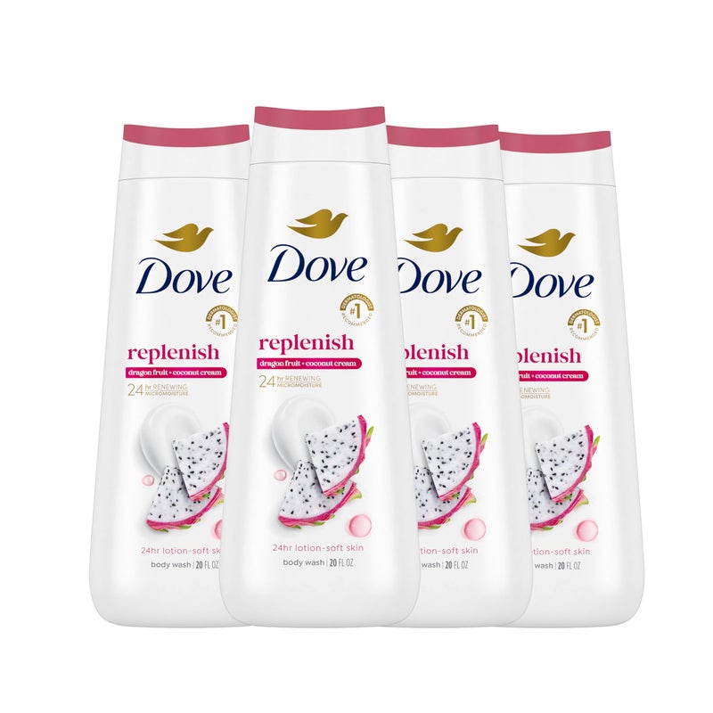 Dove Body Wash 4 Count for 24hr Lotion-Soft Skin Replenish Dragon Fruit and Coconut Cream Moisturizing Skin Cleanser with No Sulfates No Parabens - Image 1