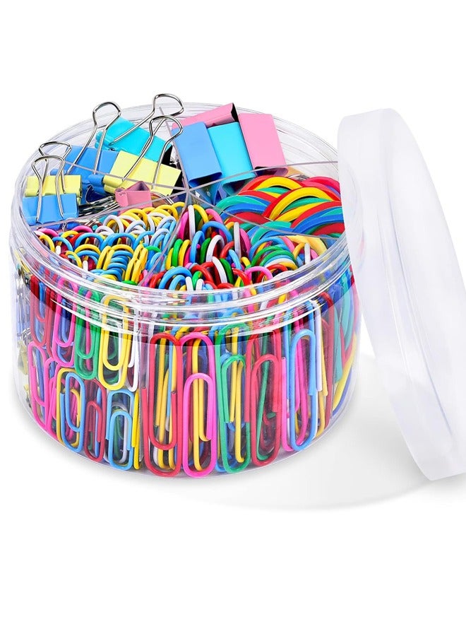 Generic Paper Clips and Binder Clips, 250 PCS, Assorted Colors Medium, Paper Clips, Rubber Bands, Assorted Binder Clips  - Image 1