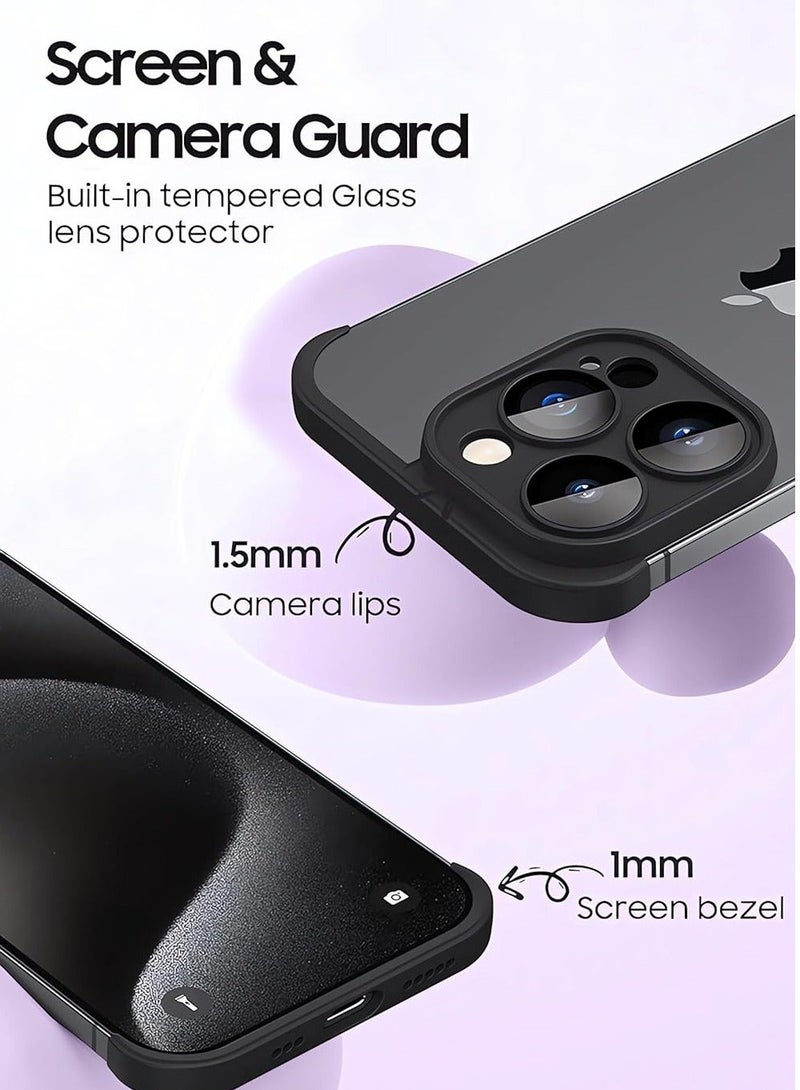 Y&D iPhone Case TPU Bumper, Compatible for 15 Pro with Thin Lens Protection Case, Frameless Four Corner Fall Mat, Slim Shockproof Soft Silicone Cover, 1Pcs, Black  - Image 3