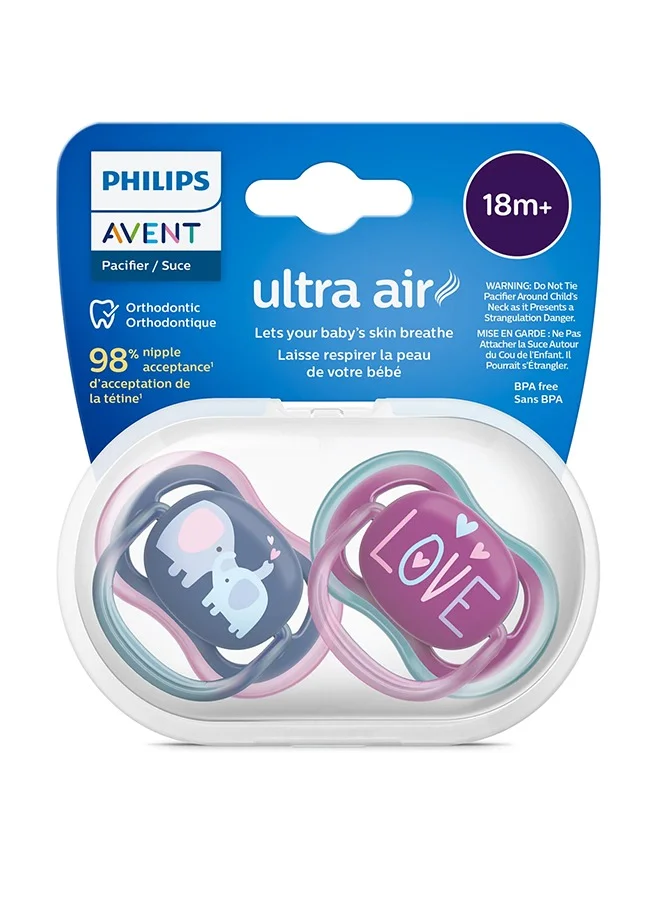 Philips Avent Pack Of 2 Ultra Air Free Soother 18 Month, Purple
