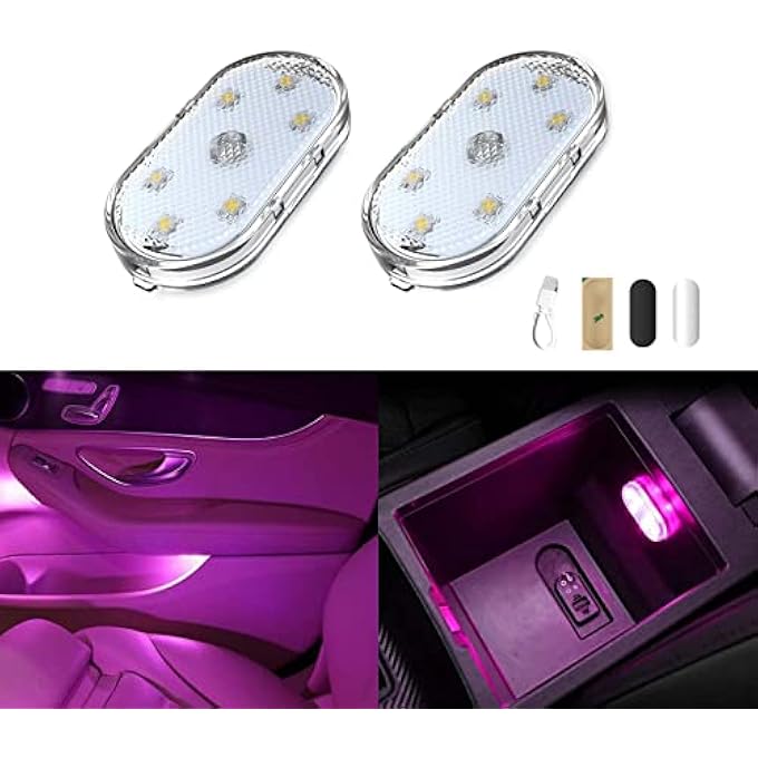 KASTWAVE Car Led Interior Touch Lights Portable Usb Rechargeable With 6 Bright Led Lamp Beads Emergency Lighting Purple - Image 2