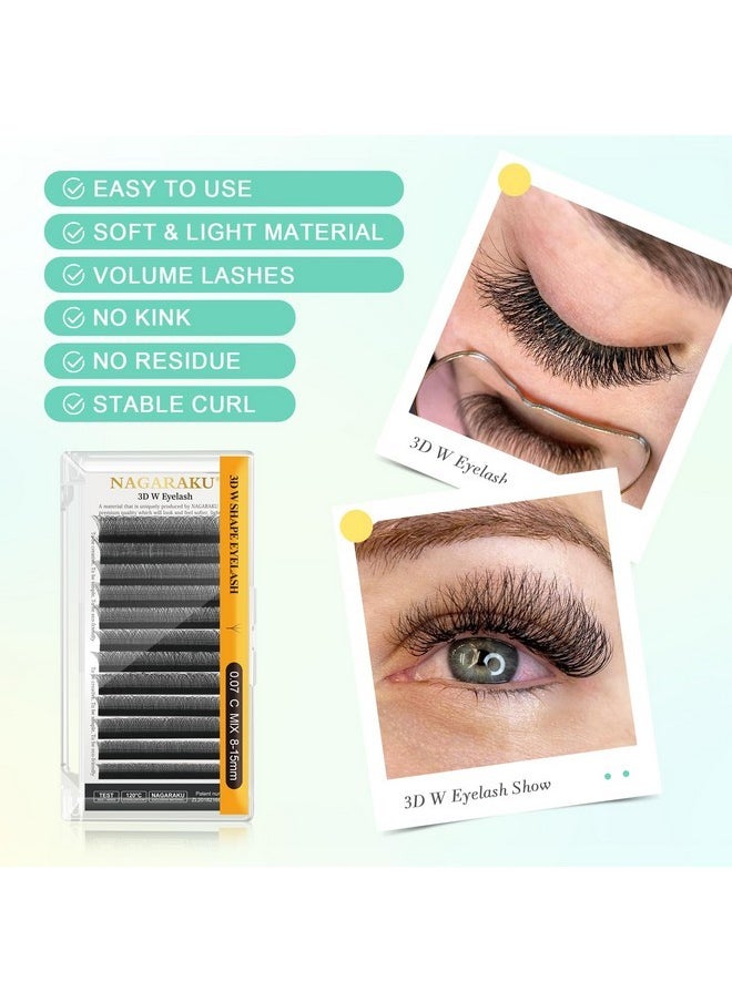 NAGARAKU - W Eyelash Extension 3D Volume Premade Fan 0.07Mm C Curl 8-12Mm Mix Faux Mink Matte Black Cluster Easy Fanning Yy Eye Lashes - Image 1