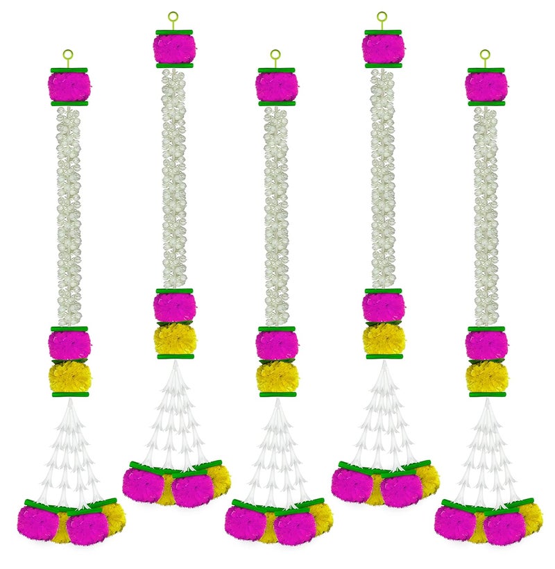 iHandikart iHandikart Jasmine Artificial Garland with Marigold Flowers Tuberose Diwali Decoration for Home Decor White Garland for Decoration Color Yellow Pink Pack of 5 333045  - Image 1