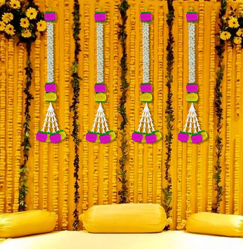 iHandikart iHandikart Jasmine Artificial Garland with Marigold Flowers Tuberose Diwali Decoration for Home Decor White Garland for Decoration Color Yellow Pink Pack of 5 333045  - Image 2