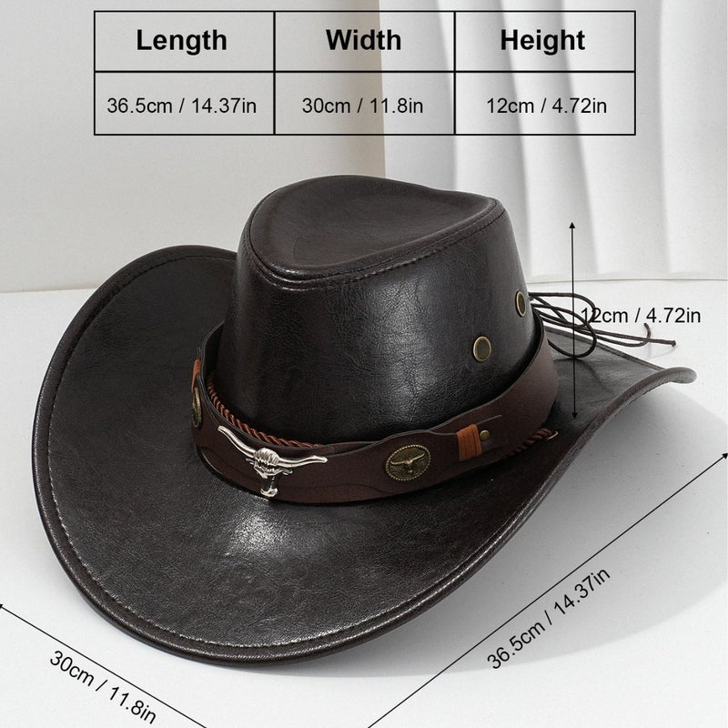 Men'S And Women'S Western Pu Leather Cowboy Hat Fashion Metal Three-Dimensional Cow'S Head Retro Curved Leather Belt For Competitive Performance - Image 4