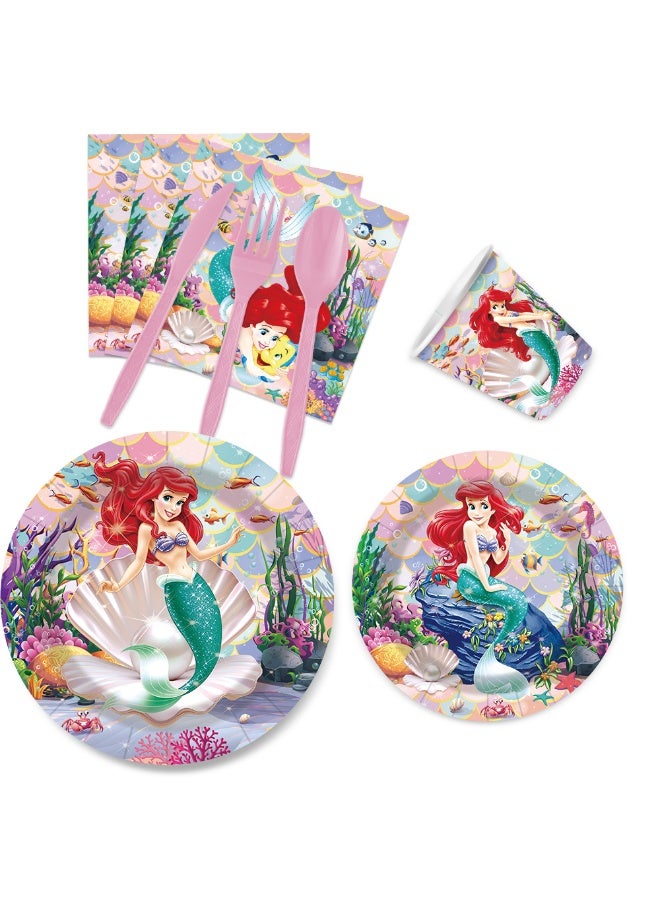 Little Mermaid Party Decorations for 10 Guests, 92pcs My Little Mermaid Party Disposable Tableware For Kids - Image 4