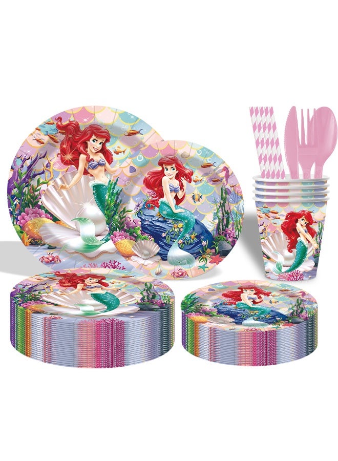 Little Mermaid Party Decorations for 10 Guests, 92pcs My Little Mermaid Party Disposable Tableware For Kids - Image 3