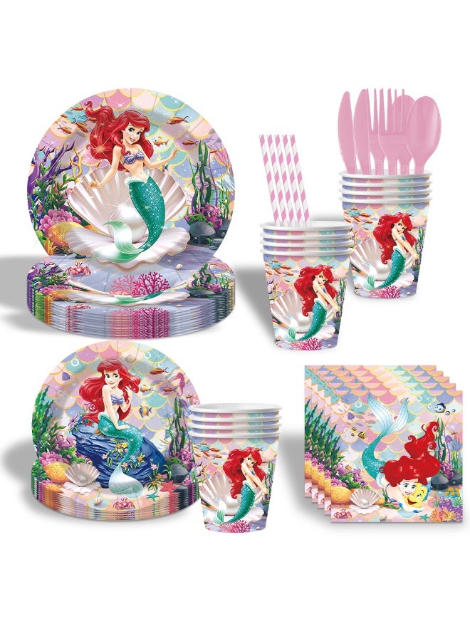Little Mermaid Party Decorations for 10 Guests, 92pcs My Little Mermaid Party Disposable Tableware For Kids - Image 5