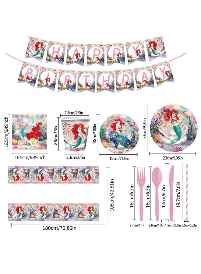 Little Mermaid Party Decorations for 10 Guests, 92pcs My Little Mermaid Party Disposable Tableware For Kids - Image 2