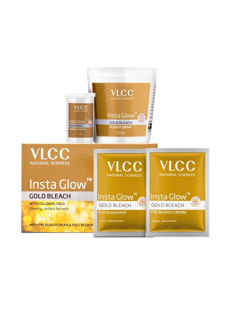 VLCC Insta Glow Gold Bleach - 402g | With Colloidal Glow For Glowing Fairness | Skin Brightening Bleach | Perfect Skin Match, Reduces Facial Hair Visibility, Brightens Complexion. - Image 2