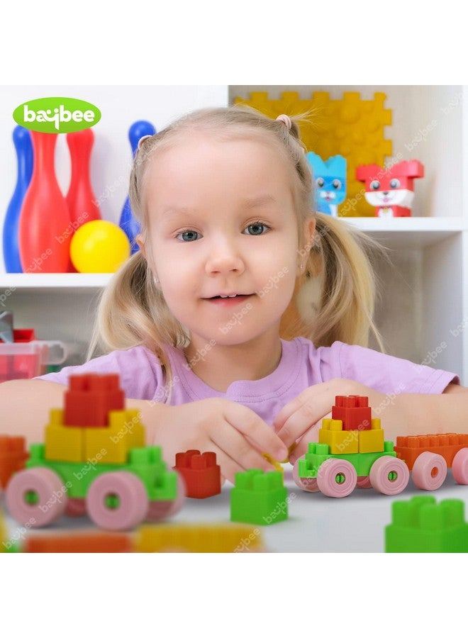 بيبي مكعبات بناء BAYBEE للأطفال 100 قطعة من البلاستيك، ألعاب مكعبات الألغاز للأطفال، ألعاب التكديس التعليمية للأطفال | ألعاب مكعبات البناء للأطفال من سن 2+ سنوات، متعدد الألوان - Image 3