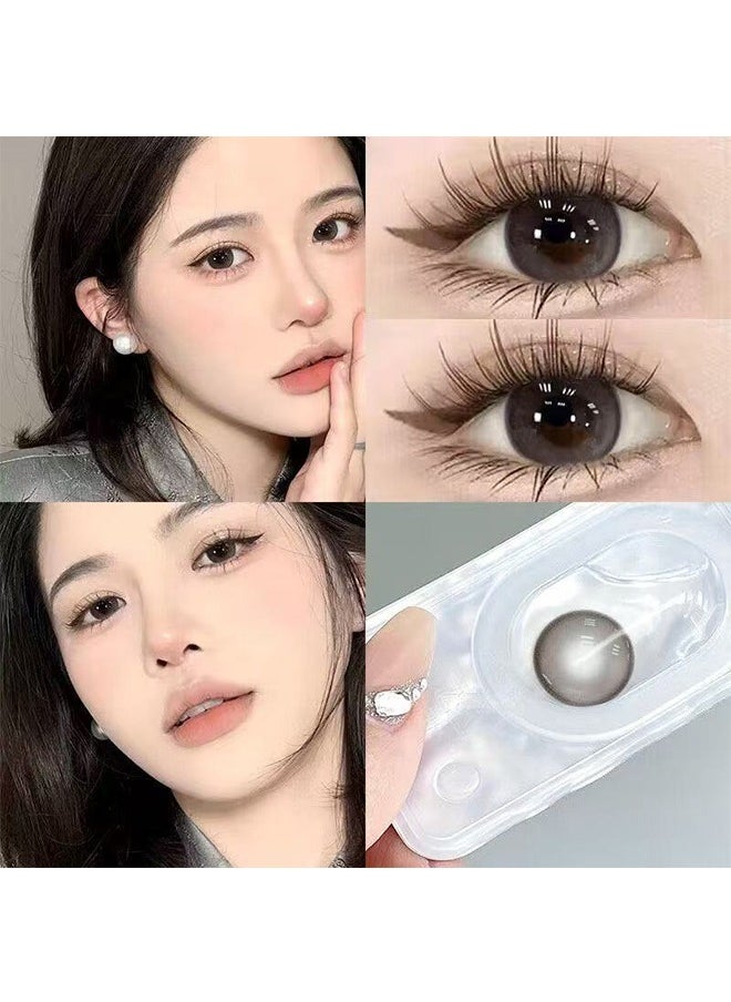 HAVEN Round Brown Glasses+Brown Contact Lenses，Yearly Prescription Colored Contact Lenses, Unisex Cosmetic Contact Lenses, Enlargement Collection, Dark Brown, With Case  - Image 2