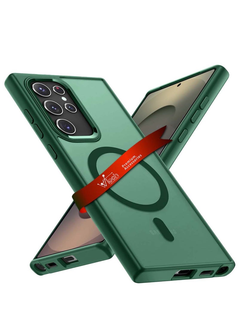 Wtech Samsung Galaxy S25 Ultra 2025 Hard Silicone Hybrid Translucent Slim Stylish Magnetic Magsafe Case Cover - Dark Green - Image 1