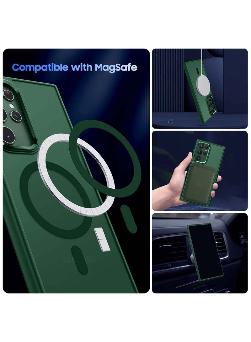 Wtech Samsung Galaxy S25 Ultra 2025 Hard Silicone Hybrid Translucent Slim Stylish Magnetic Magsafe Case Cover - Dark Green - Image 2
