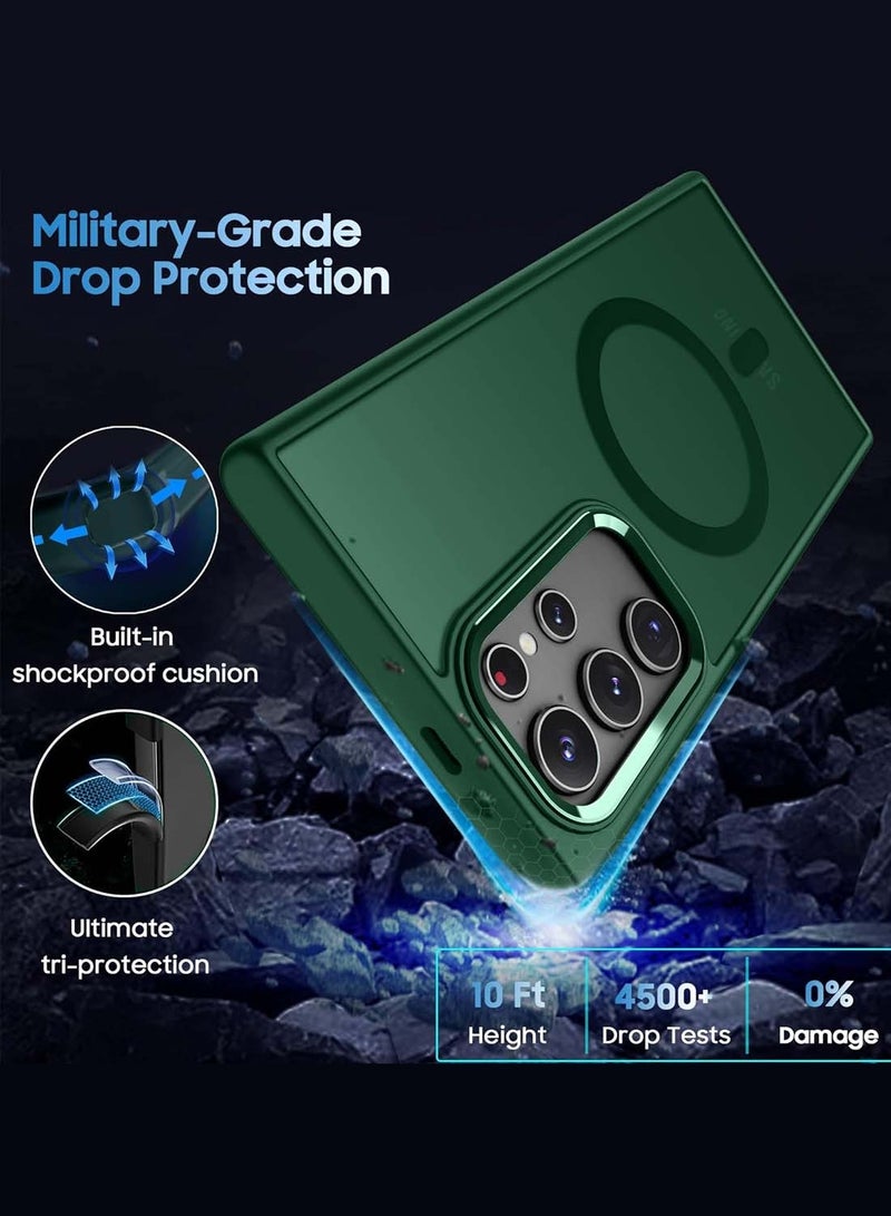 Wtech Samsung Galaxy S25 Ultra 2025 Hard Silicone Hybrid Translucent Slim Stylish Magnetic Magsafe Case Cover - Dark Green - Image 3