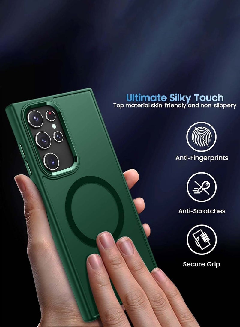 Wtech Samsung Galaxy S25 Ultra 2025 Hard Silicone Hybrid Translucent Slim Stylish Magnetic Magsafe Case Cover - Dark Green - Image 4