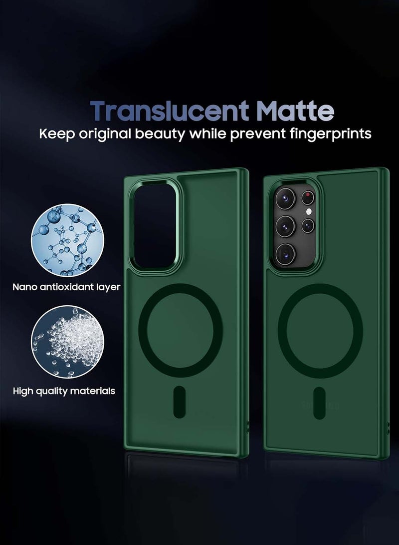 Wtech Samsung Galaxy S25 Ultra 2025 Hard Silicone Hybrid Translucent Slim Stylish Magnetic Magsafe Case Cover - Dark Green - Image 5