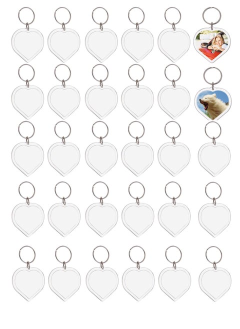 Acrylic Photo Frame Keychain Holder 30 Pieces Heart Blank Photo Insert Keychain DIY Clear Acrylic Picture Keychains Picture Frame Key Chain Snap-In Custom Insert Photo Keyring for Lovers Family