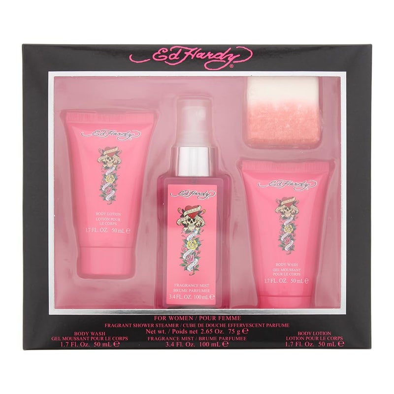 Ed Hardy Womens Perfume Gift Set 4 Pieces Include Fragrance Mist Body Lotion Body Wash and Fragrant Bath Fizz