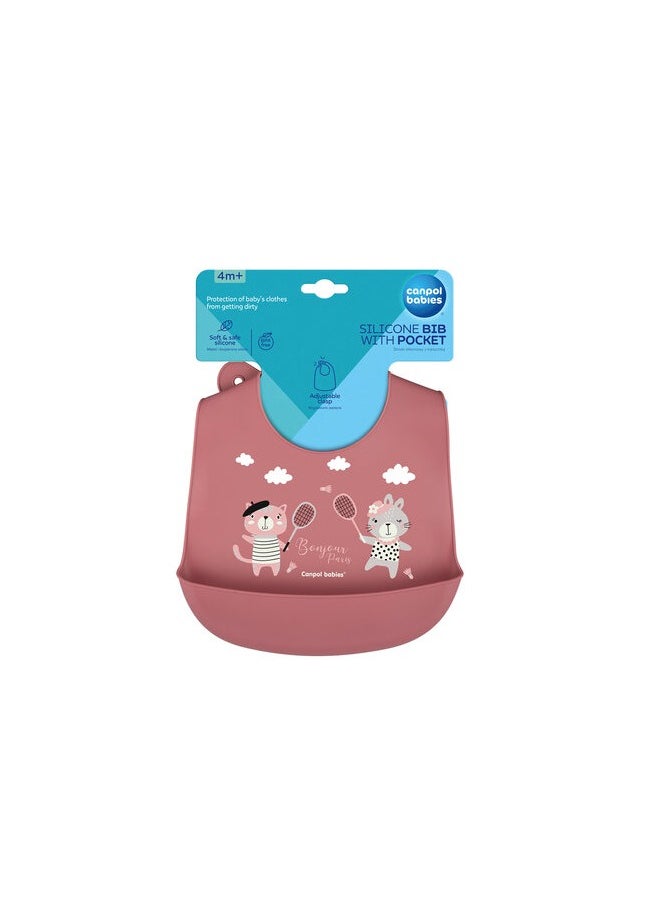 Canpol babies Canpol babies Silicone Bib with Pocket BONJOUR PARIS dark red  - Image 1