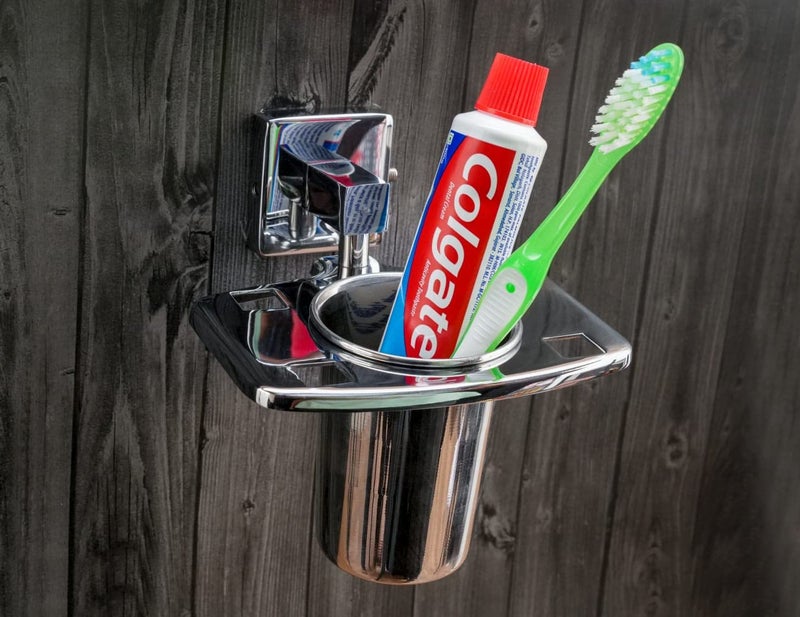 BAGBAN Eva Stainless Steel Tooth Brush Holder | Wall Mounted Holder | Tumbler Holder | Bathroom Accessories (Pack of 2) - Image 2