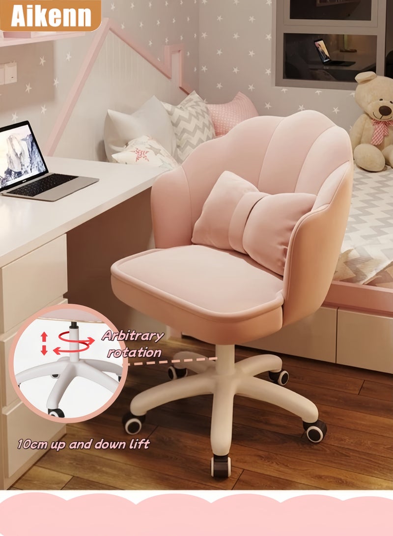 Aikenn Study Chair Cute Petal Desk Chair Swivel Chair With Pulleys Girls Bedroom Chair Ergonomic Chair Petal Nordic Chair Makeup Chair With High-Density Rebound Sponge Soft And Comfortable Adjustable Height Suitable For Girls And Children Pink  - Image 1