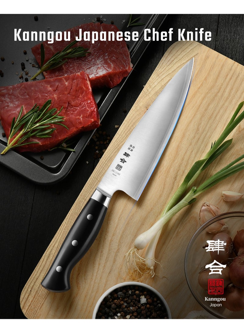 Kanngou 20cm Japanese Chef Knife Razor Sharp for Kitchen, AUS-8 Alloy Steel and POM Full-Tang Handle, Premium Gift Box - Image 2